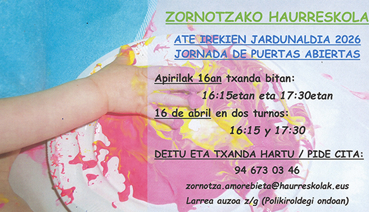 Puertas abiertas y matriculación en la Haurreskola Ate irekiak